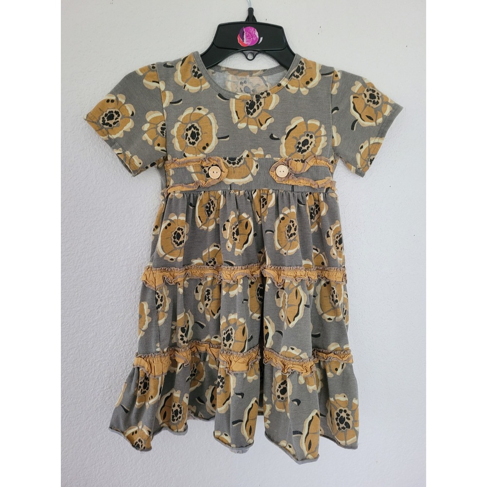 Ruffles by Tutu and Lulu Girls Gray Yellow Floral Tiered Ruffle Dress Size 5Y #6